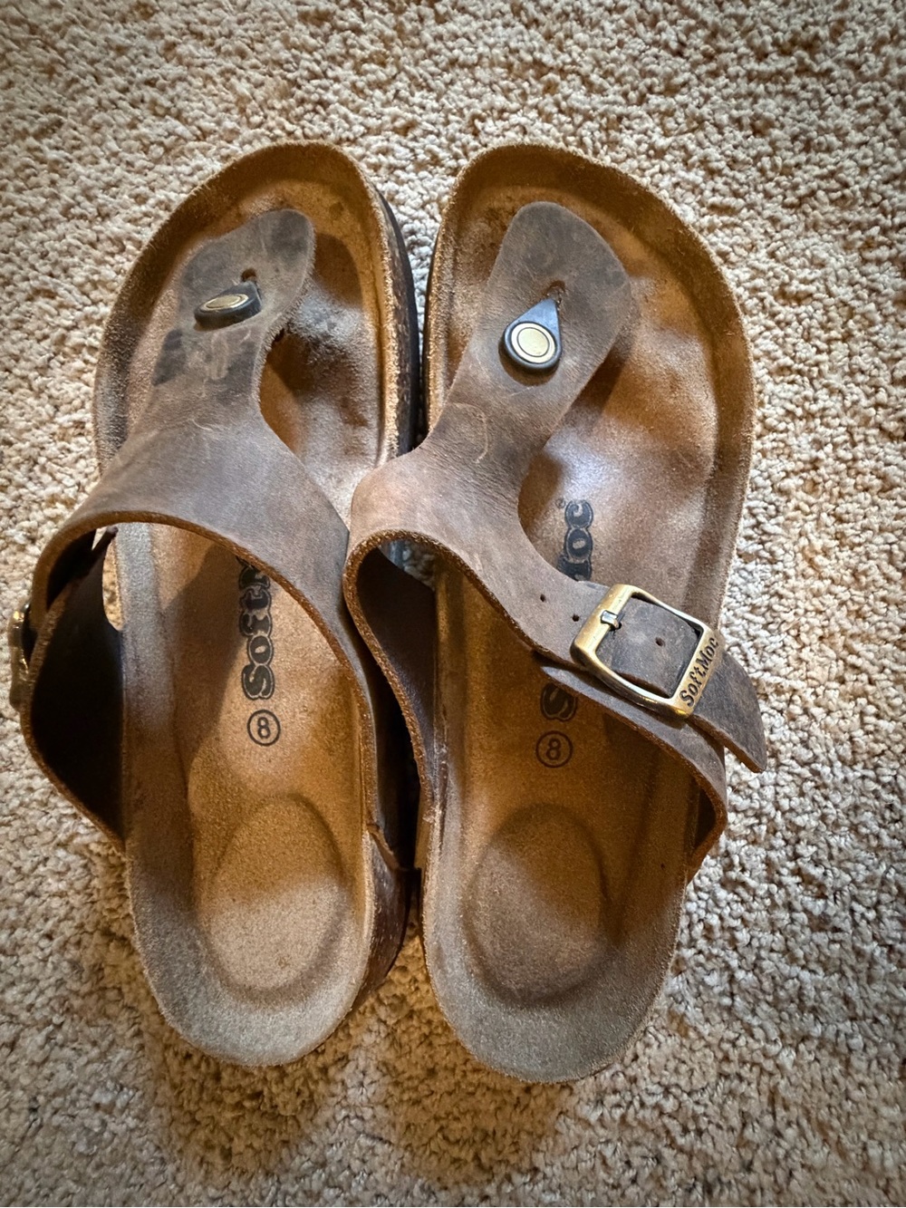 SoftMoc Brown Leather Buckle Toe-Post Sandals Size 8